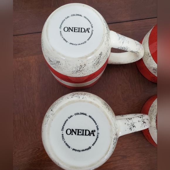Oneida Sakura Colonial Mugs (No Trim) Red & White Speckled ~ Set Of 4 Pre-Owned - Picture 9 of 10